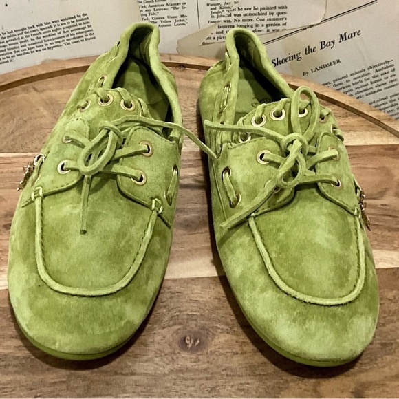Free People Jeffrey Campbell Treasure Chest Boat Shoes Chartreuse Suede - Picture 6 of 10